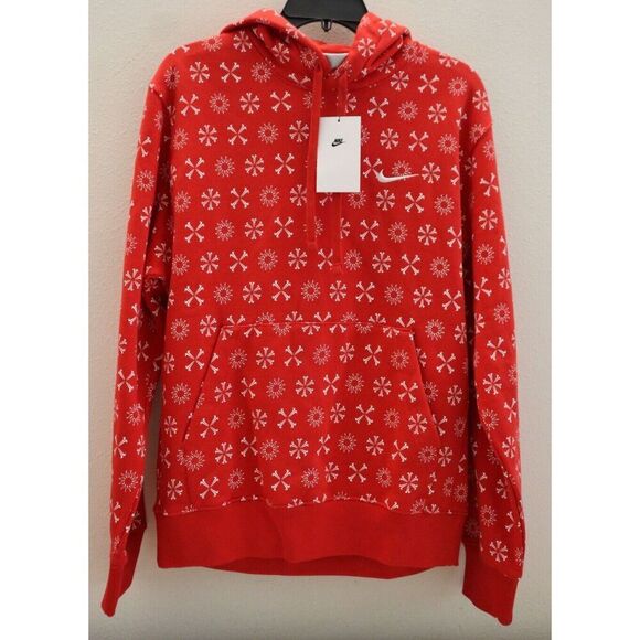 Nike FJ1635-657 Men's Sz S Red/White Sportswear Club Monogram Pullover Hoodie - Picture 1 of 10